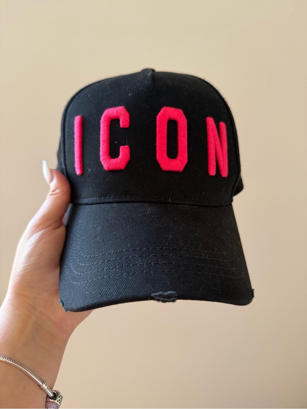 DSQUARED Black Cap with Pink ICON Embroidery